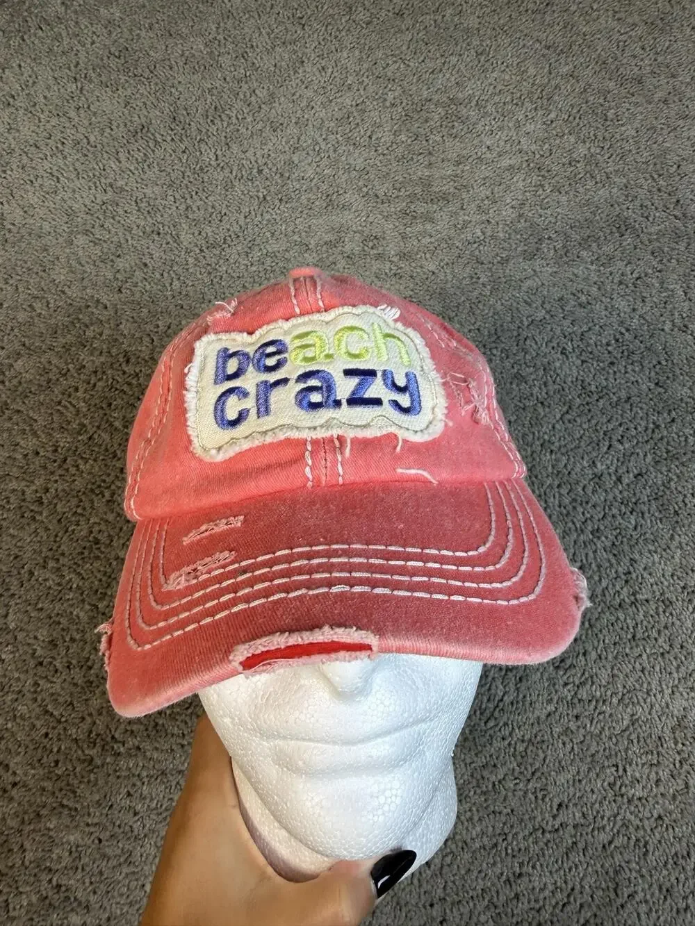 BEach Crazy Hat Cap Baseball Womens Adjustable Pink Pony Tail Beach Logo